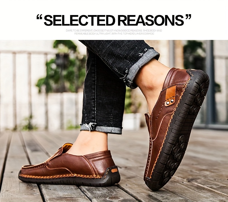 mens loafer shoes round toe lightweight non slip slip on leather dress shoes for business meeting outdoor walking details 26