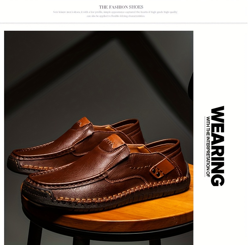 mens loafer shoes round toe lightweight non slip slip on leather dress shoes for business meeting outdoor walking details 27