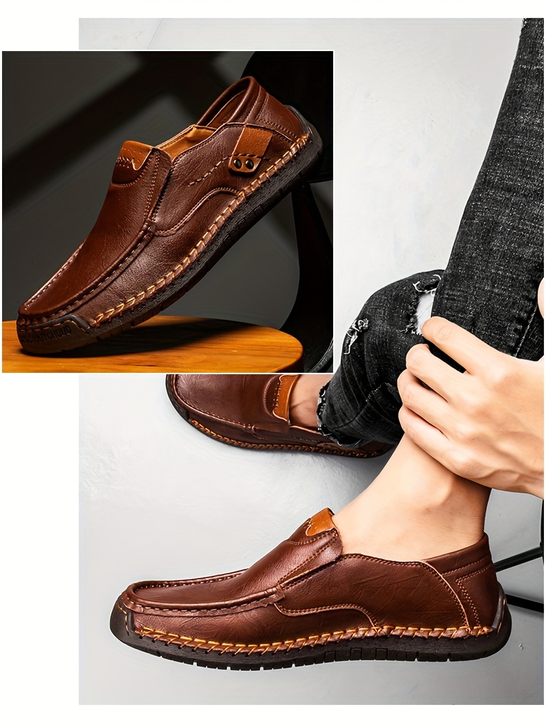 mens loafer shoes round toe lightweight non slip slip on leather dress shoes for business meeting outdoor walking details 28
