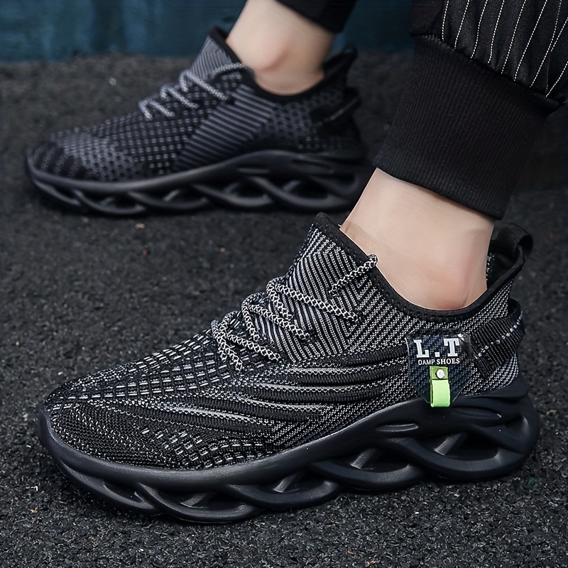 mens knit breathable lace up running shoes lightweight comfy sneaker spring and summer details 8