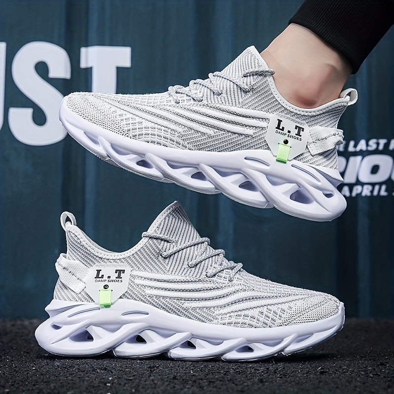 mens knit breathable lace up running shoes lightweight comfy sneaker spring and summer details 9