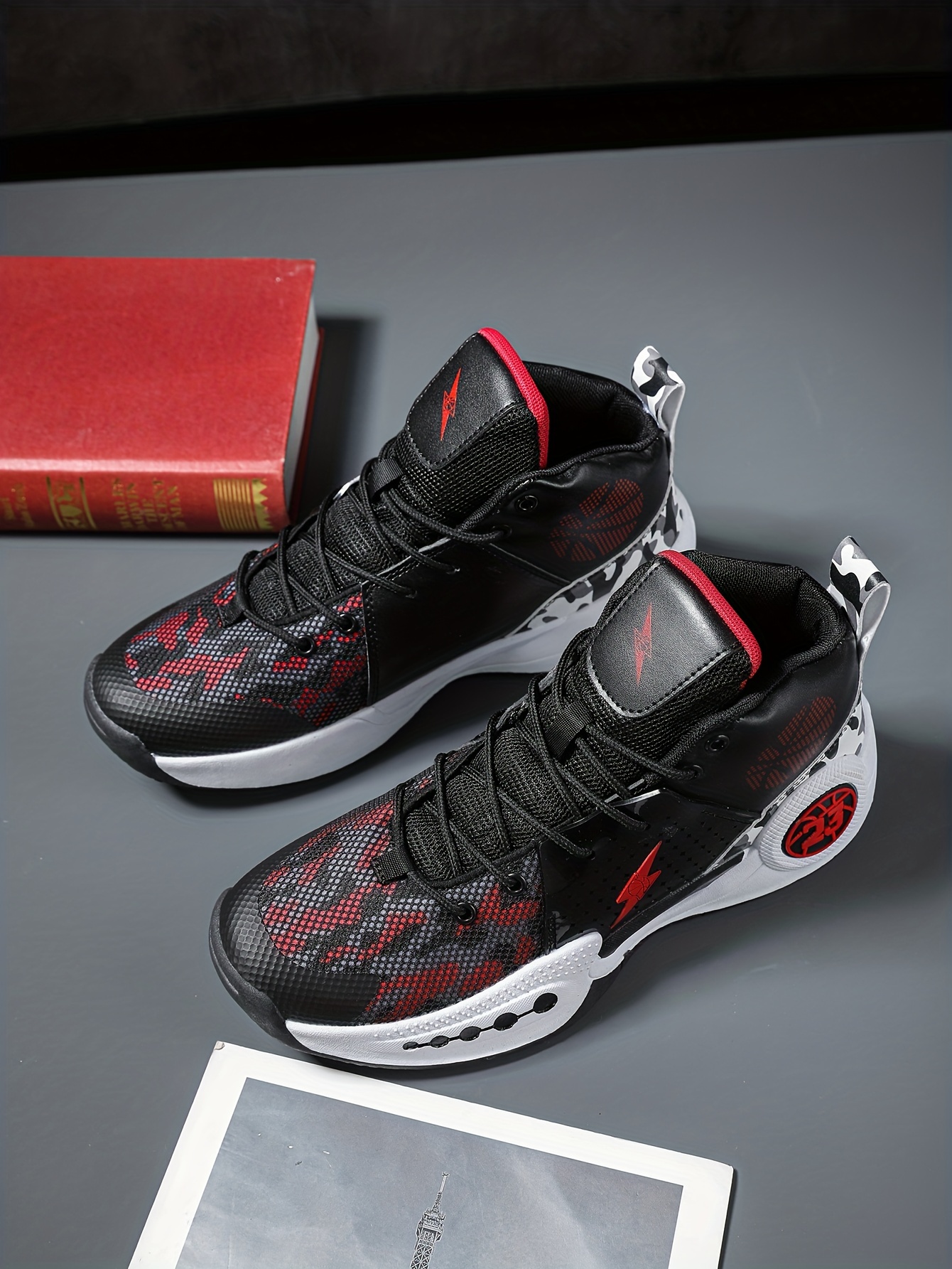 mens basketball shoes comfy breathable non slip shock absorbing lace up sneakers for training running details 3