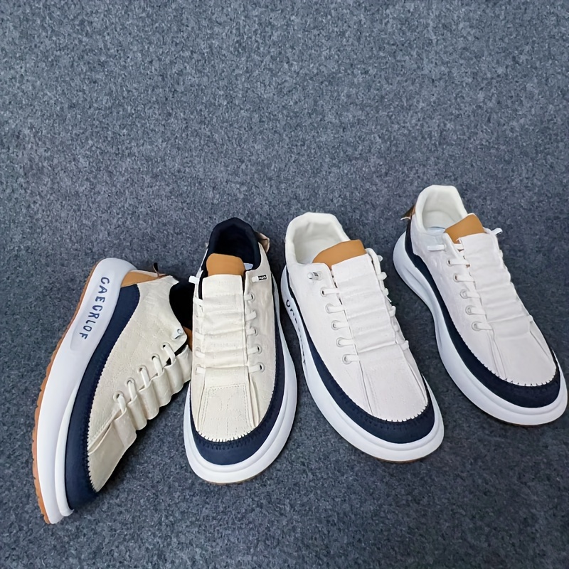 mens trendy solid street style platform shoes comfy non slip casual lace up sneakers for mens outdoor activities details 4