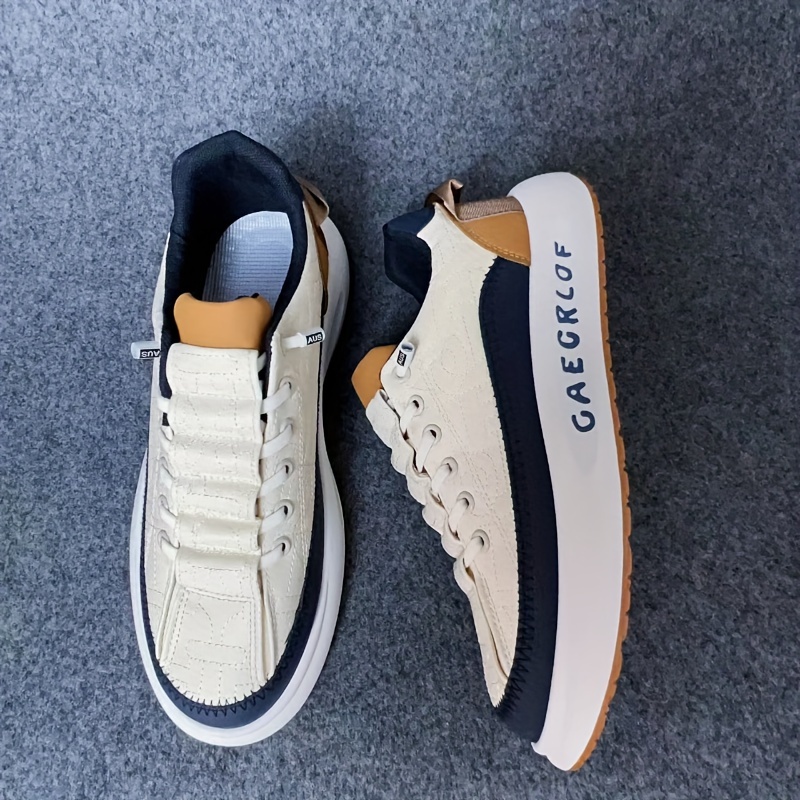 mens trendy solid street style platform shoes comfy non slip casual lace up sneakers for mens outdoor activities details 5