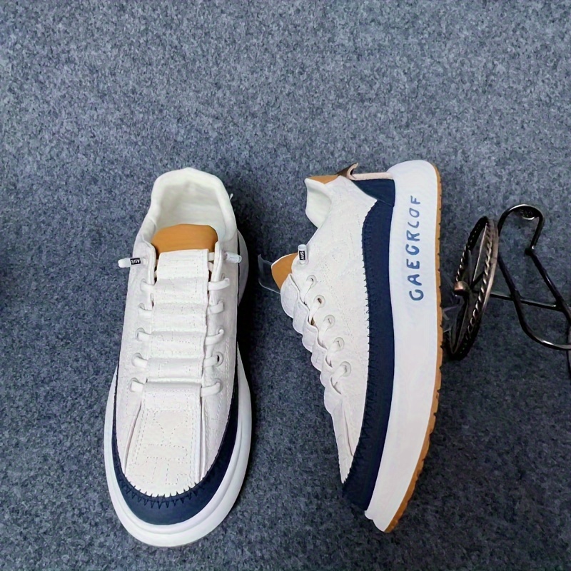 mens trendy solid street style platform shoes comfy non slip casual lace up sneakers for mens outdoor activities details 6