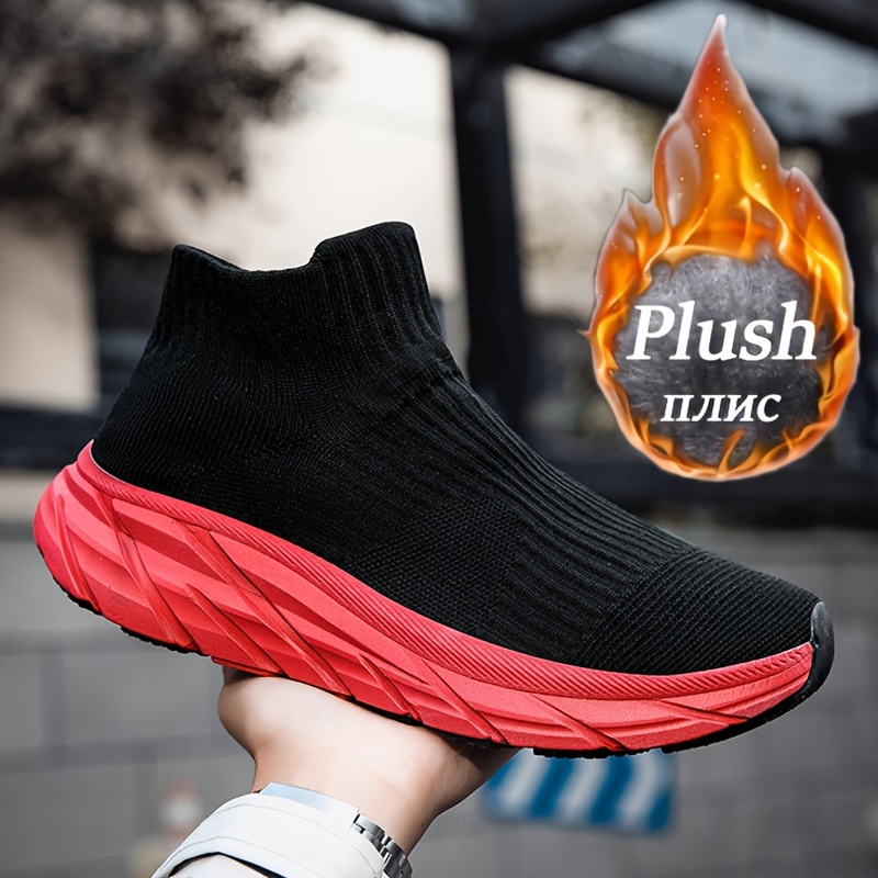 slip on chunky shoes, mens slip on chunky shoes woven knit breathable warm plush lining sneakers mens footwear winter autumn details 0