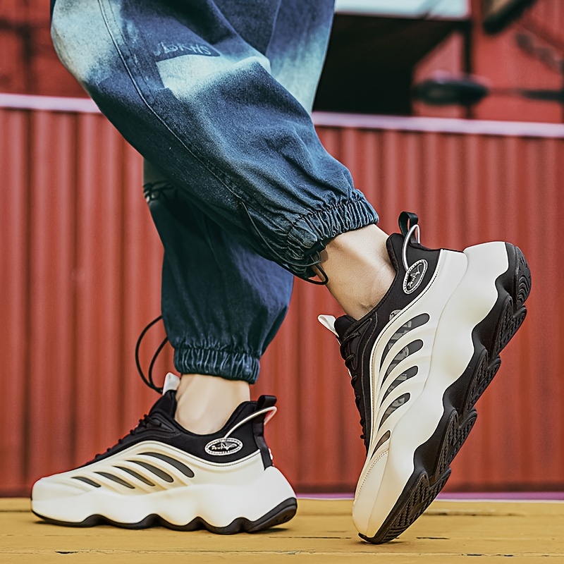 mens trendy chunky shoes comfy non slip lace up casual soft sole sneakers for mens outdoor activities details 1