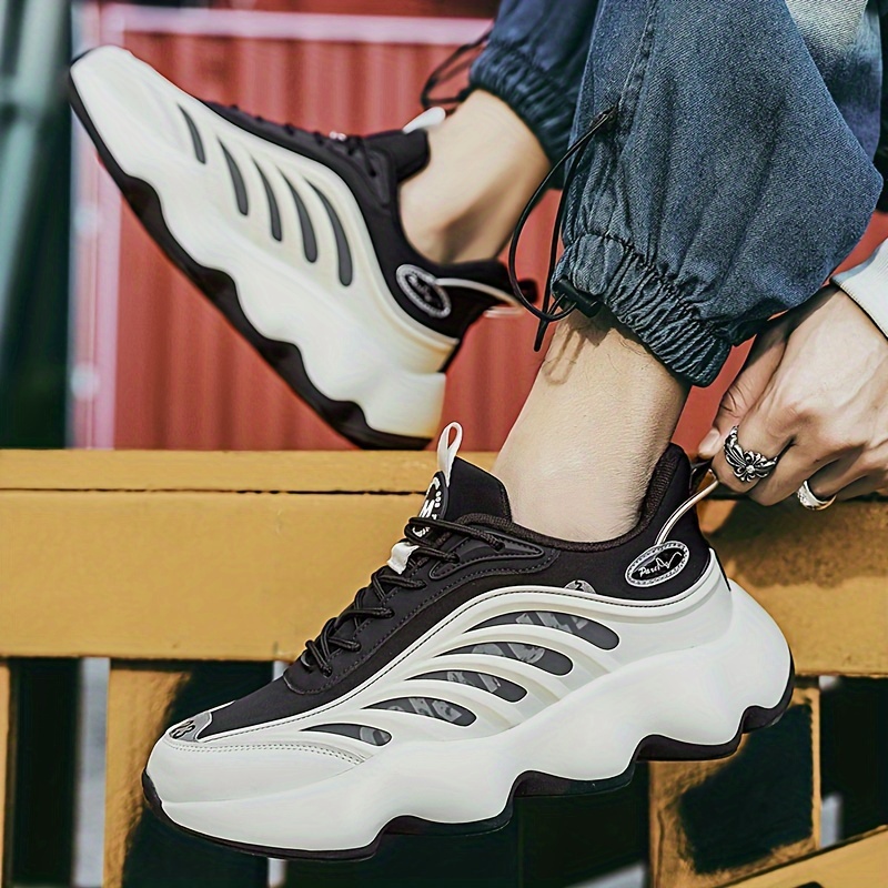 mens trendy chunky shoes comfy non slip lace up casual soft sole sneakers for mens outdoor activities details 3