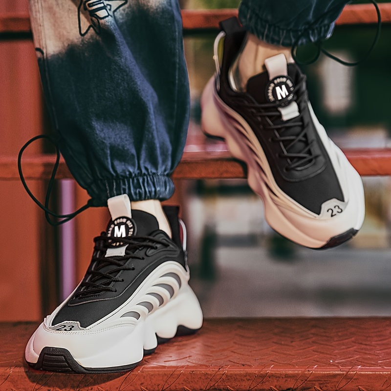 mens trendy chunky shoes comfy non slip lace up casual soft sole sneakers for mens outdoor activities details 4