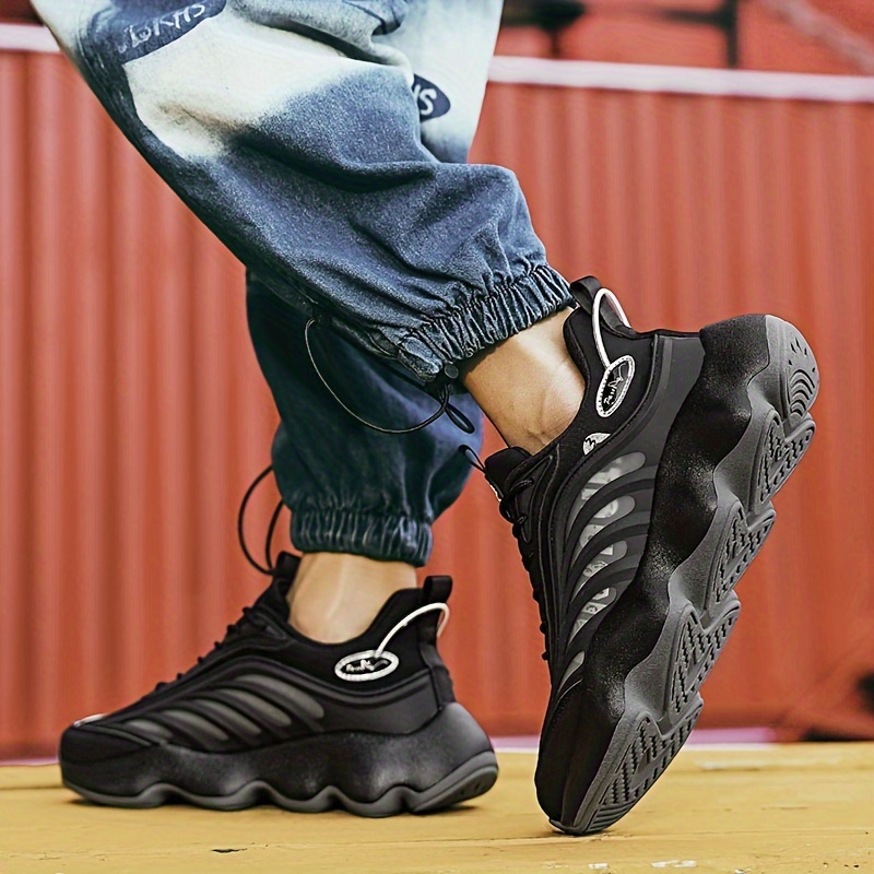 mens trendy chunky shoes comfy non slip lace up casual soft sole sneakers for mens outdoor activities details 5