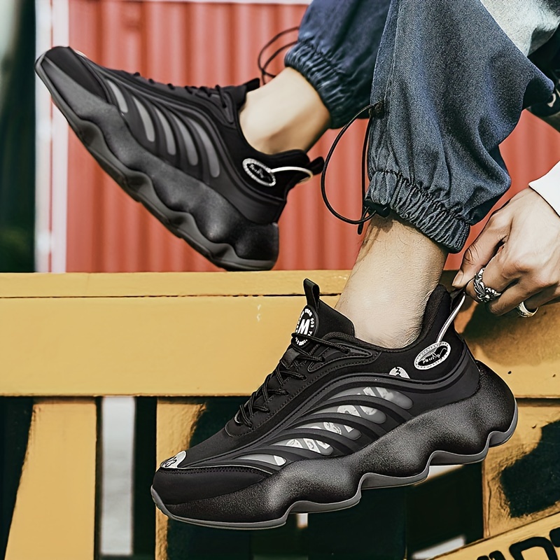 mens trendy chunky shoes comfy non slip lace up casual soft sole sneakers for mens outdoor activities details 6