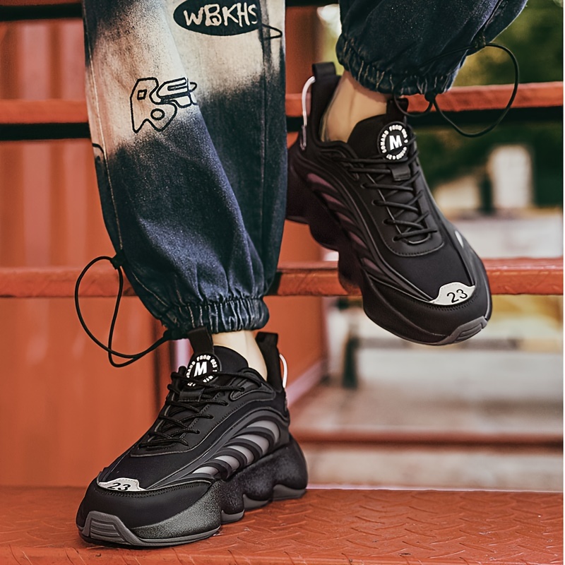 mens trendy chunky shoes comfy non slip lace up casual soft sole sneakers for mens outdoor activities details 7